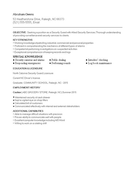 resume for security guard|security guard resume for fresher.